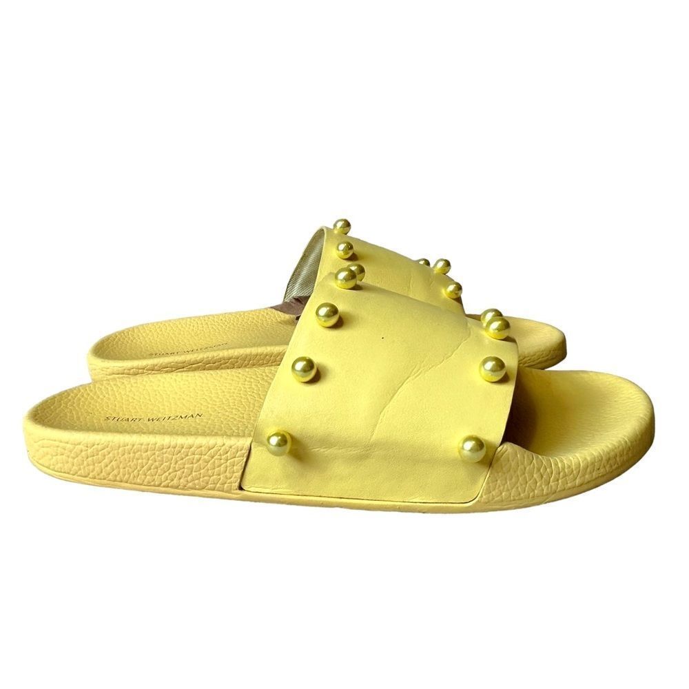 Stuart Weitzman Sunny Yellow Studded Slide Sandals - Picture 3 of 10